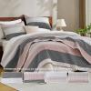 imageAndency Queen Quilt Bedding Set Beige 3 Pieces Patchwork Beige Striped Ultra Soft Lightweight Bedspreads Coverlets Set with 2 Pillow Shams for All Seasons 90quotx96quot38  Grey Pink