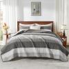 imageAndency Queen Quilt Bedding Set Beige 3 Pieces Patchwork Beige Striped Ultra Soft Lightweight Bedspreads Coverlets Set with 2 Pillow Shams for All Seasons 90quotx96quot19  Dark Grey