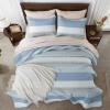 imageAndency Queen Quilt Bedding Set Beige 3 Pieces Patchwork Beige Striped Ultra Soft Lightweight Bedspreads Coverlets Set with 2 Pillow Shams for All Seasons 90quotx96quot31  Misty Blue