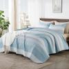imageAndency Queen Quilt Bedding Set Beige 3 Pieces Patchwork Beige Striped Ultra Soft Lightweight Bedspreads Coverlets Set with 2 Pillow Shams for All Seasons 90quotx96quot21  Aqua Blue