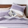 imageAndency Queen Quilt Bedding Set Beige 3 Pieces Patchwork Beige Striped Ultra Soft Lightweight Bedspreads Coverlets Set with 2 Pillow Shams for All Seasons 90quotx96quot22  Grayish Purple