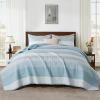 imageAndency Queen Quilt Bedding Set Beige 3 Pieces Patchwork Beige Striped Ultra Soft Lightweight Bedspreads Coverlets Set with 2 Pillow Shams for All Seasons 90quotx96quot21  Aqua Blue