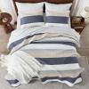 imageAndency Queen Quilt Bedding Set Beige 3 Pieces Patchwork Beige Striped Ultra Soft Lightweight Bedspreads Coverlets Set with 2 Pillow Shams for All Seasons 90quotx96quot24  Yellow Blue