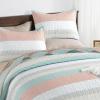 imageAndency Queen Quilt Bedding Set Beige 3 Pieces Patchwork Beige Striped Ultra Soft Lightweight Bedspreads Coverlets Set with 2 Pillow Shams for All Seasons 90quotx96quot32  Pink Green