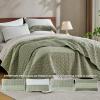 imageAndency Queen Quilt Bedding Set Beige 3 Pieces Patchwork Beige Striped Ultra Soft Lightweight Bedspreads Coverlets Set with 2 Pillow Shams for All Seasons 90quotx96quot37  Wheat Green