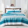 imageAndency Queen Quilt Bedding Set Beige 3 Pieces Patchwork Beige Striped Ultra Soft Lightweight Bedspreads Coverlets Set with 2 Pillow Shams for All Seasons 90quotx96quot04  Teal White