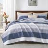 imageAndency Queen Quilt Bedding Set Beige 3 Pieces Patchwork Beige Striped Ultra Soft Lightweight Bedspreads Coverlets Set with 2 Pillow Shams for All Seasons 90quotx96quot18  Mineral Blue