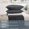 imageAndency Queen Quilt Bedding Set Beige 3 Pieces Patchwork Beige Striped Ultra Soft Lightweight Bedspreads Coverlets Set with 2 Pillow Shams for All Seasons 90quotx96quot02  Black and White