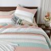 imageAndency Queen Quilt Bedding Set Beige 3 Pieces Patchwork Beige Striped Ultra Soft Lightweight Bedspreads Coverlets Set with 2 Pillow Shams for All Seasons 90quotx96quot32  Pink Green