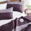 imageAndency Queen Quilt Bedding Set Beige 3 Pieces Patchwork Beige Striped Ultra Soft Lightweight Bedspreads Coverlets Set with 2 Pillow Shams for All Seasons 90quotx96quot08  Purple Gray