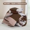 imageAndency Queen Quilt Bedding Set Beige 3 Pieces Patchwork Beige Striped Ultra Soft Lightweight Bedspreads Coverlets Set with 2 Pillow Shams for All Seasons 90quotx96quot14  Brown