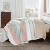 imageAndency Queen Quilt Bedding Set Beige 3 Pieces Patchwork Beige Striped Ultra Soft Lightweight Bedspreads Coverlets Set with 2 Pillow Shams for All Seasons 90quotx96quot32  Pink Green
