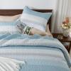 imageAndency Queen Quilt Bedding Set Beige 3 Pieces Patchwork Beige Striped Ultra Soft Lightweight Bedspreads Coverlets Set with 2 Pillow Shams for All Seasons 90quotx96quot21  Aqua Blue