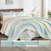 imageAndency Queen Quilt Bedding Set Beige 3 Pieces Patchwork Beige Striped Ultra Soft Lightweight Bedspreads Coverlets Set with 2 Pillow Shams for All Seasons 90quotx96quot35  Blue Pink