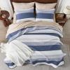 imageAndency Queen Quilt Bedding Set Beige 3 Pieces Patchwork Beige Striped Ultra Soft Lightweight Bedspreads Coverlets Set with 2 Pillow Shams for All Seasons 90quotx96quot18  Mineral Blue