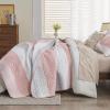 imageAndency Queen Quilt Bedding Set Beige 3 Pieces Patchwork Beige Striped Ultra Soft Lightweight Bedspreads Coverlets Set with 2 Pillow Shams for All Seasons 90quotx96quot13  Pink