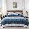 imageAndency Queen Quilt Bedding Set Beige 3 Pieces Patchwork Beige Striped Ultra Soft Lightweight Bedspreads Coverlets Set with 2 Pillow Shams for All Seasons 90quotx96quot06  Navy Blue