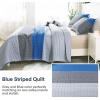 imageAndency Queen Quilt Bedding Set Beige 3 Pieces Patchwork Beige Striped Ultra Soft Lightweight Bedspreads Coverlets Set with 2 Pillow Shams for All Seasons 90quotx96quot07  Gray Blue