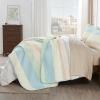 imageAndency Queen Quilt Bedding Set Beige 3 Pieces Patchwork Beige Striped Ultra Soft Lightweight Bedspreads Coverlets Set with 2 Pillow Shams for All Seasons 90quotx96quot35  Blue Pink