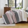imageAndency Queen Quilt Bedding Set Beige 3 Pieces Patchwork Beige Striped Ultra Soft Lightweight Bedspreads Coverlets Set with 2 Pillow Shams for All Seasons 90quotx96quot38  Grey Pink