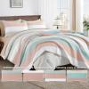 imageAndency Queen Quilt Bedding Set Beige 3 Pieces Patchwork Beige Striped Ultra Soft Lightweight Bedspreads Coverlets Set with 2 Pillow Shams for All Seasons 90quotx96quot32  Pink Green