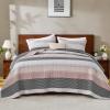 imageAndency Queen Quilt Bedding Set Beige 3 Pieces Patchwork Beige Striped Ultra Soft Lightweight Bedspreads Coverlets Set with 2 Pillow Shams for All Seasons 90quotx96quot38  Grey Pink