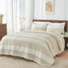 imageAndency Queen Quilt Bedding Set Beige 3 Pieces Patchwork Beige Striped Ultra Soft Lightweight Bedspreads Coverlets Set with 2 Pillow Shams for All Seasons 90quotx96quot05  Beige