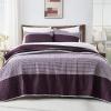 imageAndency Queen Quilt Bedding Set Beige 3 Pieces Patchwork Beige Striped Ultra Soft Lightweight Bedspreads Coverlets Set with 2 Pillow Shams for All Seasons 90quotx96quot08  Purple Gray