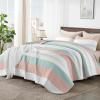 imageAndency Queen Quilt Bedding Set Beige 3 Pieces Patchwork Beige Striped Ultra Soft Lightweight Bedspreads Coverlets Set with 2 Pillow Shams for All Seasons 90quotx96quot32  Pink Green
