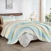 imageAndency Queen Quilt Bedding Set Beige 3 Pieces Patchwork Beige Striped Ultra Soft Lightweight Bedspreads Coverlets Set with 2 Pillow Shams for All Seasons 90quotx96quot35  Blue Pink