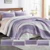 imageAndency Queen Quilt Bedding Set Beige 3 Pieces Patchwork Beige Striped Ultra Soft Lightweight Bedspreads Coverlets Set with 2 Pillow Shams for All Seasons 90quotx96quot22  Grayish Purple