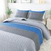 imageAndency Queen Quilt Bedding Set Beige 3 Pieces Patchwork Beige Striped Ultra Soft Lightweight Bedspreads Coverlets Set with 2 Pillow Shams for All Seasons 90quotx96quot07  Gray Blue