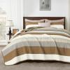 imageAndency Queen Quilt Bedding Set Beige 3 Pieces Patchwork Beige Striped Ultra Soft Lightweight Bedspreads Coverlets Set with 2 Pillow Shams for All Seasons 90quotx96quot34  Caramel