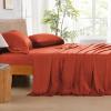 imageAndency Queen Sheets Set 100 Viscose Derived from Bamboo Cooling Summer Bed Sheets Queen Size Deep Pocket Up to 16quot Silky Soft Sheets Hotel Bedding Sheets ampamp Pillowcases Dark Emerald GreenOrange