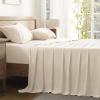 imageAndency Queen Sheets Set 100 Viscose Derived from Bamboo Cooling Summer Bed Sheets Queen Size Deep Pocket Up to 16quot Silky Soft Sheets Hotel Bedding Sheets ampamp Pillowcases Dark Emerald GreenBeige