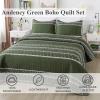 imageAndency Quilt King Size Set Grey 106x96 Inch 3 Pieces1 Striped Boho Printed Quilt and 2 Pillowcases Bohemian Summer Lightweight Reversible Microfiber Bedspread Coverlet Sets05  Green  Printed Pattern