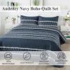 imageAndency Quilt King Size Set Grey 106x96 Inch 3 Pieces1 Striped Boho Printed Quilt and 2 Pillowcases Bohemian Summer Lightweight Reversible Microfiber Bedspread Coverlet Sets02  Navy  Printed Pattern