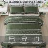 imageAndency Quilt King Size Set Grey 106x96 Inch 3 Pieces1 Striped Boho Printed Quilt and 2 Pillowcases Bohemian Summer Lightweight Reversible Microfiber Bedspread Coverlet Sets05  Green  Printed Pattern