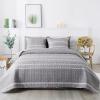 imageAndency Quilt King Size Set Grey 106x96 Inch 3 Pieces1 Striped Boho Printed Quilt and 2 Pillowcases Bohemian Summer Lightweight Reversible Microfiber Bedspread Coverlet Sets01  Grey  Printed Pattern