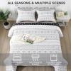 imageAndency Quilt King Size Set Grey 106x96 Inch 3 Pieces1 Striped Boho Printed Quilt and 2 Pillowcases Bohemian Summer Lightweight Reversible Microfiber Bedspread Coverlet SetsWhite Black  Printed Pattern