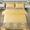 imageAndency Quilt King Size Set Grey 106x96 Inch 3 Pieces1 Striped Boho Printed Quilt and 2 Pillowcases Bohemian Summer Lightweight Reversible Microfiber Bedspread Coverlet Sets08  Yellow  Printed Pattern