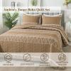 imageAndency Quilt King Size Set Grey 106x96 Inch 3 Pieces1 Striped Boho Printed Quilt and 2 Pillowcases Bohemian Summer Lightweight Reversible Microfiber Bedspread Coverlet SetsTaupe  Printed Pattern