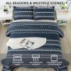 imageAndency Quilt King Size Set Grey 106x96 Inch 3 Pieces1 Striped Boho Printed Quilt and 2 Pillowcases Bohemian Summer Lightweight Reversible Microfiber Bedspread Coverlet Sets02  Navy  Printed Pattern