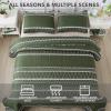 imageAndency Quilt King Size Set Grey 106x96 Inch 3 Pieces1 Striped Boho Printed Quilt and 2 Pillowcases Bohemian Summer Lightweight Reversible Microfiber Bedspread Coverlet Sets05  Green  Printed Pattern