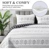 imageAndency Quilt King Size Set Grey 106x96 Inch 3 Pieces1 Striped Boho Printed Quilt and 2 Pillowcases Bohemian Summer Lightweight Reversible Microfiber Bedspread Coverlet SetsWhite Black  Printed Pattern