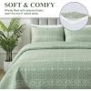 imageAndency Quilt King Size Set Grey 106x96 Inch 3 Pieces1 Striped Boho Printed Quilt and 2 Pillowcases Bohemian Summer Lightweight Reversible Microfiber Bedspread Coverlet SetsSage Green  Printed Pattern