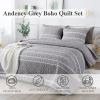 imageAndency Quilt King Size Set Grey 106x96 Inch 3 Pieces1 Striped Boho Printed Quilt and 2 Pillowcases Bohemian Summer Lightweight Reversible Microfiber Bedspread Coverlet Sets01  Grey  Printed Pattern