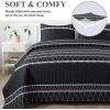 imageAndency Quilt King Size Set Grey 106x96 Inch 3 Pieces1 Striped Boho Printed Quilt and 2 Pillowcases Bohemian Summer Lightweight Reversible Microfiber Bedspread Coverlet Sets04  Black  Printed Pattern