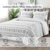 imageAndency Quilt King Size Set Grey 106x96 Inch 3 Pieces1 Striped Boho Printed Quilt and 2 Pillowcases Bohemian Summer Lightweight Reversible Microfiber Bedspread Coverlet SetsWhite Black  Printed Pattern