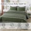 imageAndency Quilt King Size Set Grey 106x96 Inch 3 Pieces1 Striped Boho Printed Quilt and 2 Pillowcases Bohemian Summer Lightweight Reversible Microfiber Bedspread Coverlet Sets05  Green  Printed Pattern
